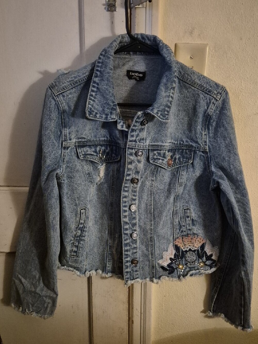 bebe Light Blue Denim Jacket with Black Label - Picture 8 of 9